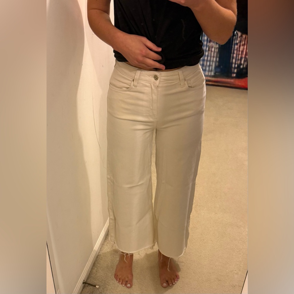 PAIGE Wide Leg Flare Jeans in Cream - Picture 5 of 6
